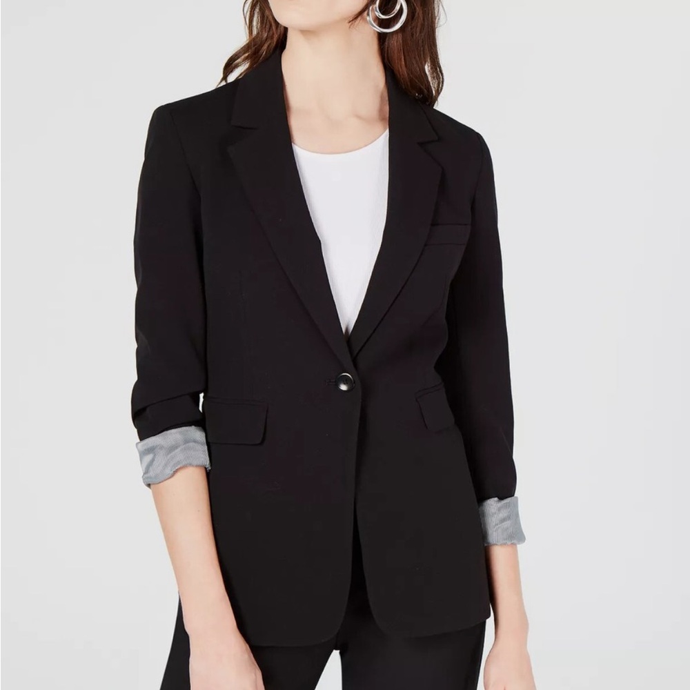 Bar III One-Button Notch-Collar Black Blazer
